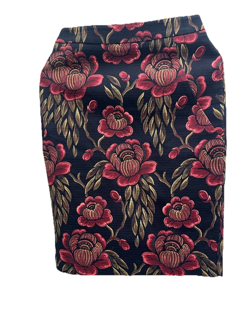 Ann Taylor Floral Pencil Skirt Size 0 Navy Pink Textured Jacquard Lined Career